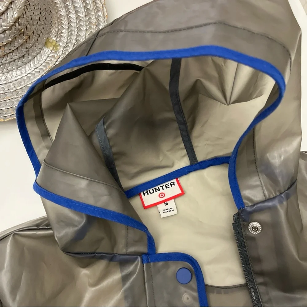 Hunter Kids Unisex Transparent Raincoat with Blue‎ Trim